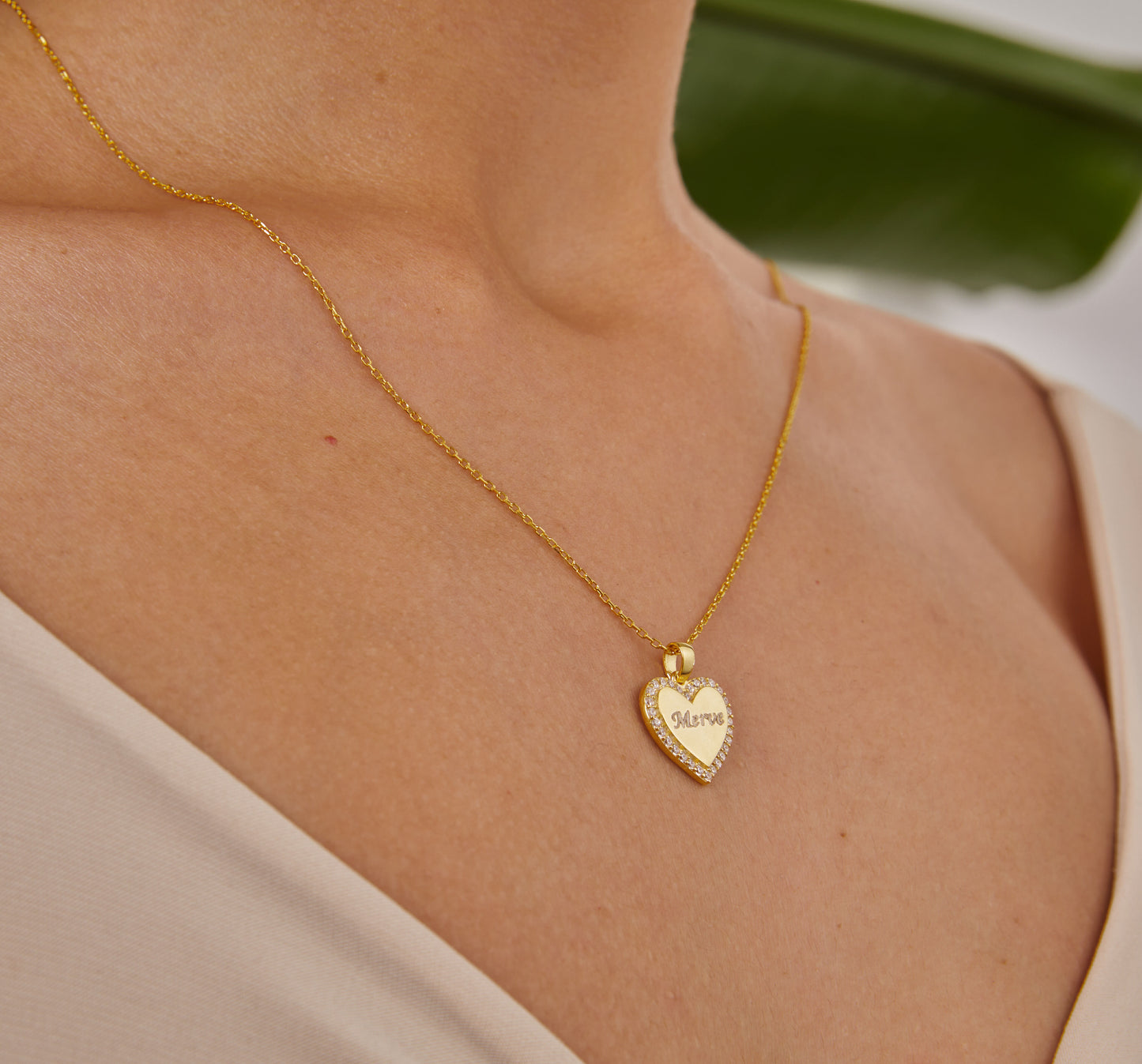 Gold Heart Plate Name Necklace, Personalized Jewelry, Stone Heart Pendant, Diamond Heart Necklace, Engraved Name, Christmas Gifts For Her-1785932374