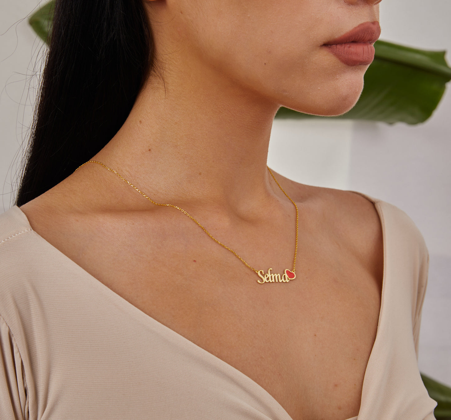 Gold Name and Red Heart Jewelry, Custom Name Necklace, Handwritten Name Plate, Red Love Necklace, 14K Gold Jewelry, Christmas Gifts For Her-1798980635