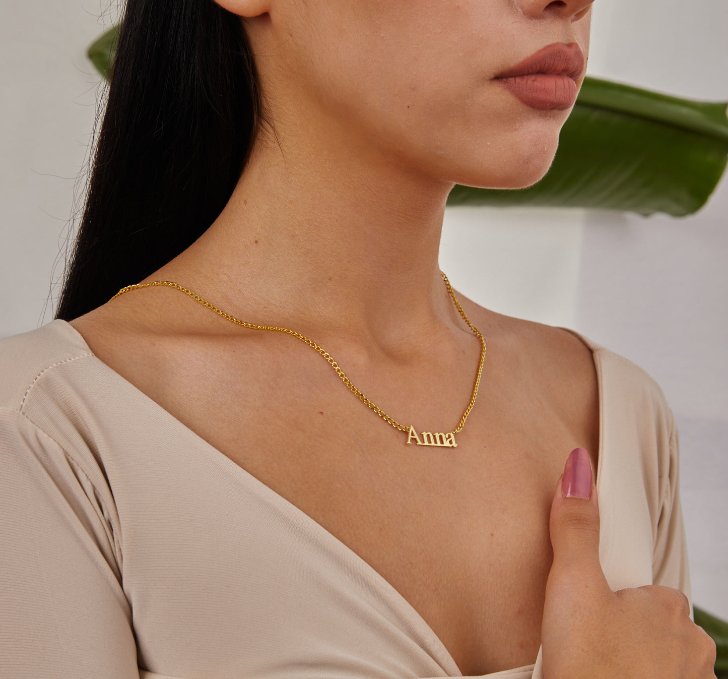 Gold Name Necklace, Personalized Name Plate, Gourmet Chain Necklace, Custom Necklace, 14K Gold Jewelry, Unique Christmas Gifts For Wife-1800148157