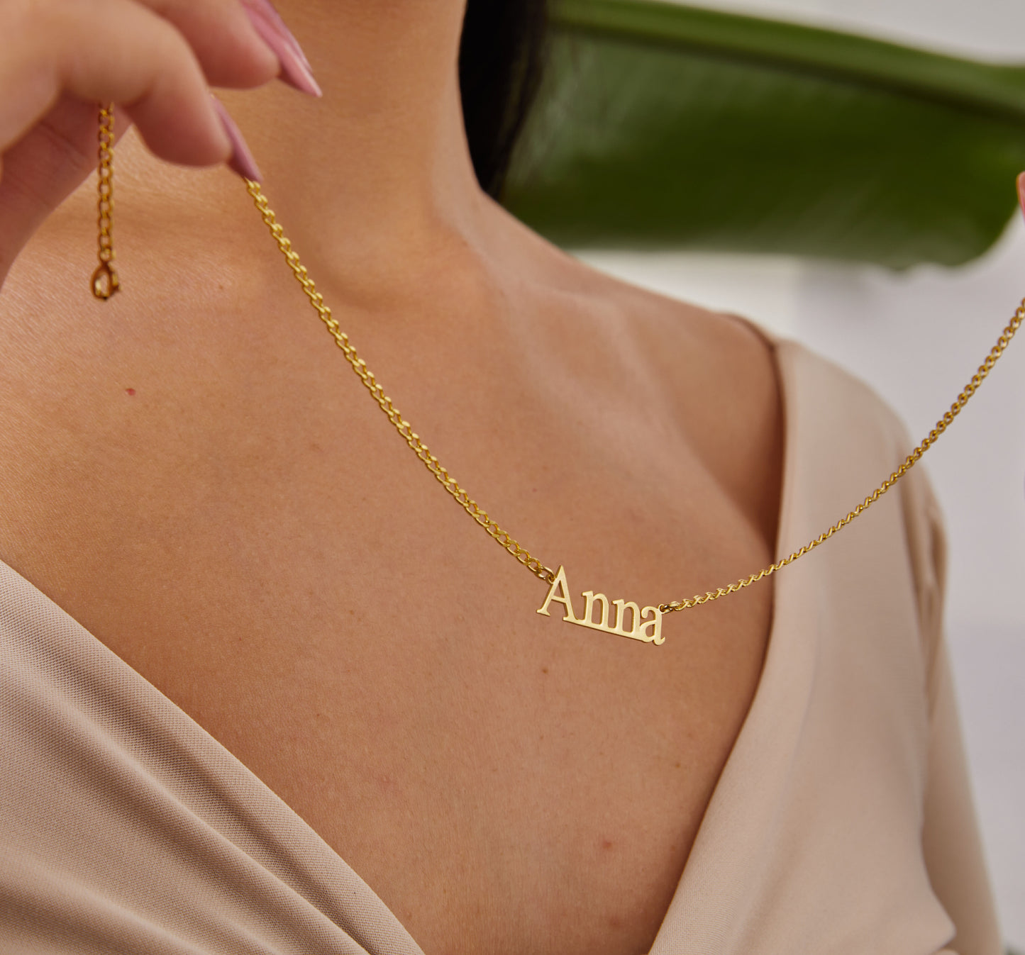 Gold Name Necklace, Personalized Name Plate, Gourmet Chain Necklace, Custom Necklace, 14K Gold Jewelry, Unique Christmas Gifts For Wife-1800148157