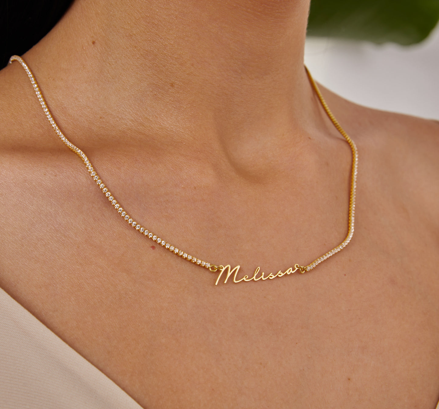 14K Gold Name Necklace, Waterway Stone Chain Jewerly, Cube Diamond Chain Necklace, Personalized Name Jewelry, Christmas Gifts For Women-1804686611
