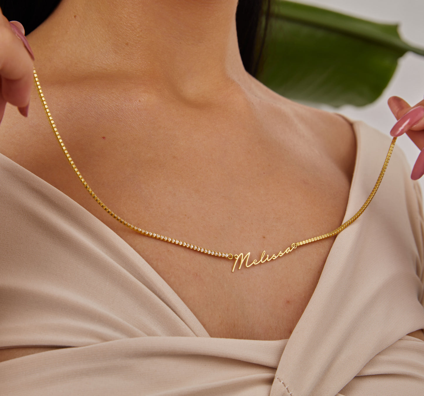 14K Gold Name Necklace, Waterway Stone Chain Jewerly, Cube Diamond Chain Necklace, Personalized Name Jewelry, Christmas Gifts For Women-1804686611
