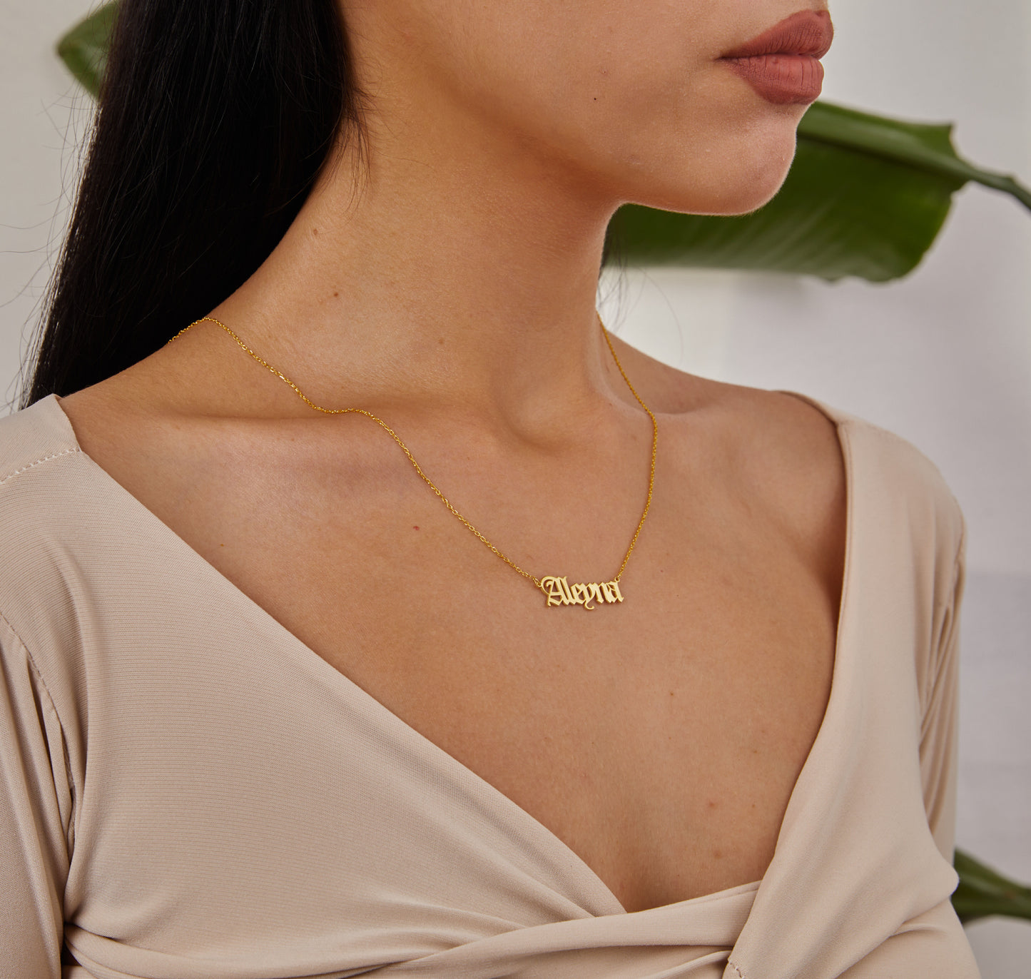 14K Solid Gold Name Necklace, Personalized Jewelry, Custom Necklace, Real Gold Name Plate, Old English Name Pendant, Christmas Gifts For Her-1804690525