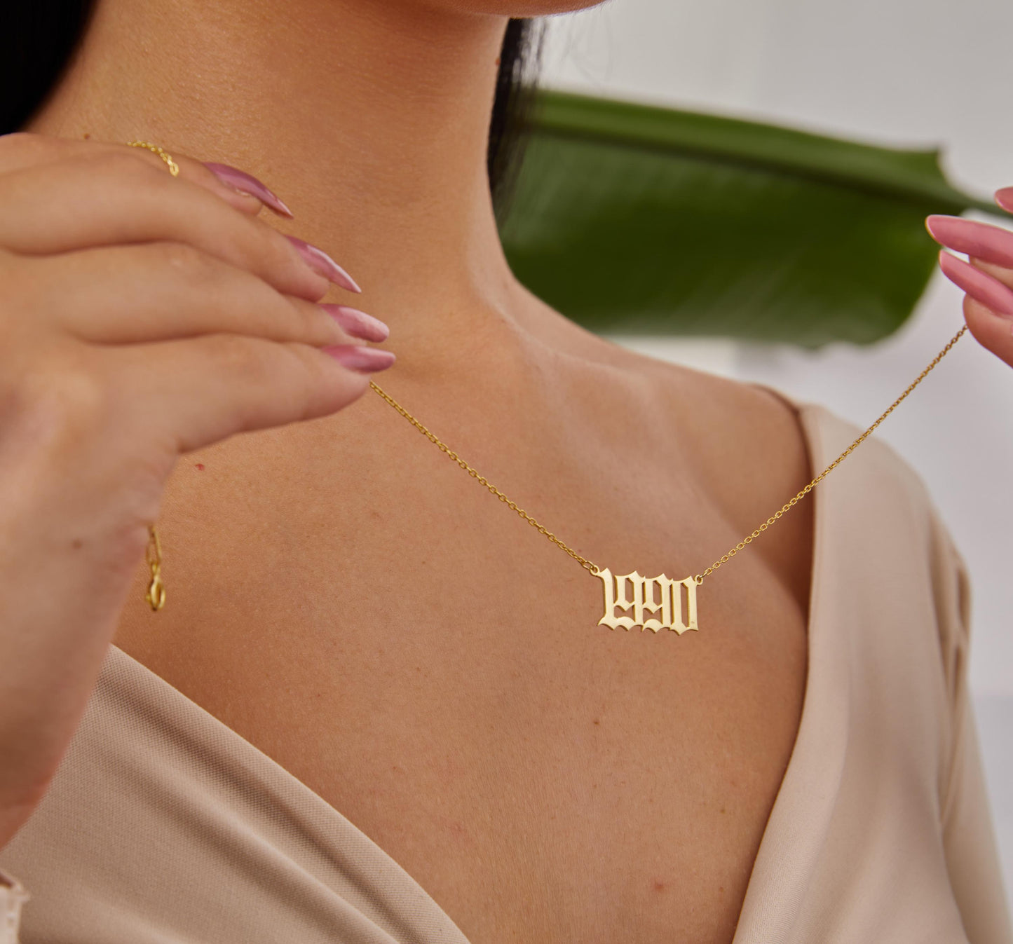 14K Gold Date Name Necklace, Personalized Number Jewelry, Custom Date Necklace, Gold Number Pendant, Halloween Gift, Christmas Gold Jewelry-1803010823