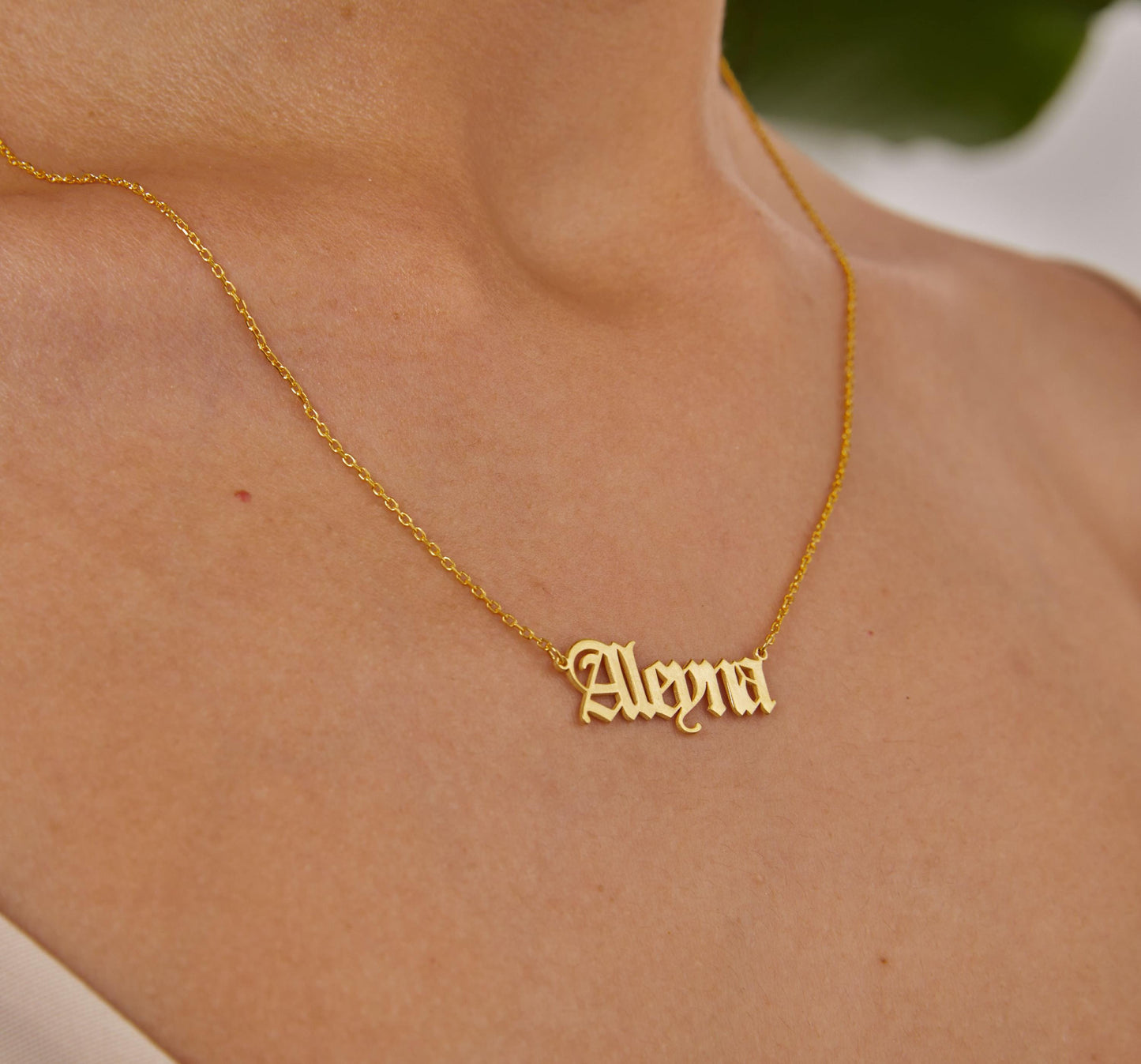 14K Solid Gold Name Necklace, Personalized Jewelry, Custom Necklace, Real Gold Name Plate, Old English Name Pendant, Christmas Gifts For Her-1804690525