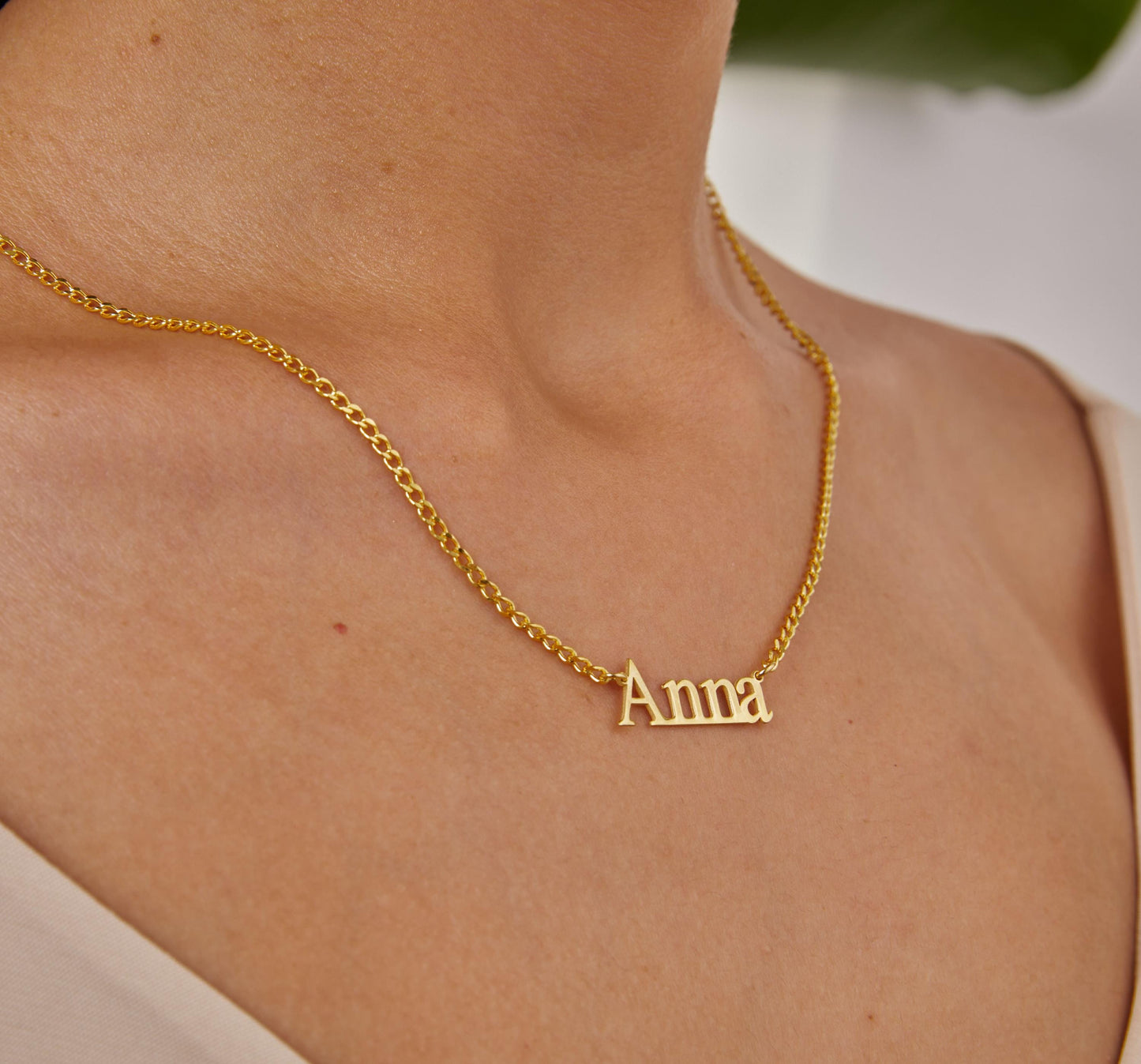 Gold Name Necklace, Personalized Name Plate, Gourmet Chain Necklace, Custom Necklace, 14K Gold Jewelry, Unique Christmas Gifts For Wife-1800148157