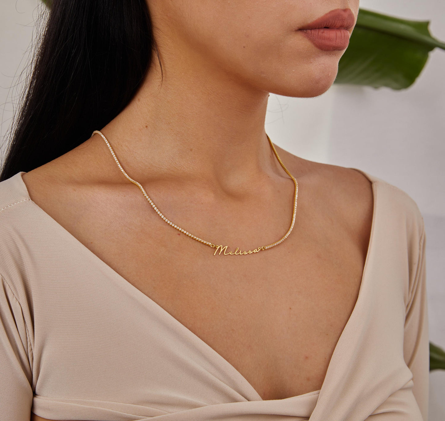 14K Gold Name Necklace, Waterway Stone Chain Jewerly, Cube Diamond Chain Necklace, Personalized Name Jewelry, Christmas Gifts For Women-1804686611