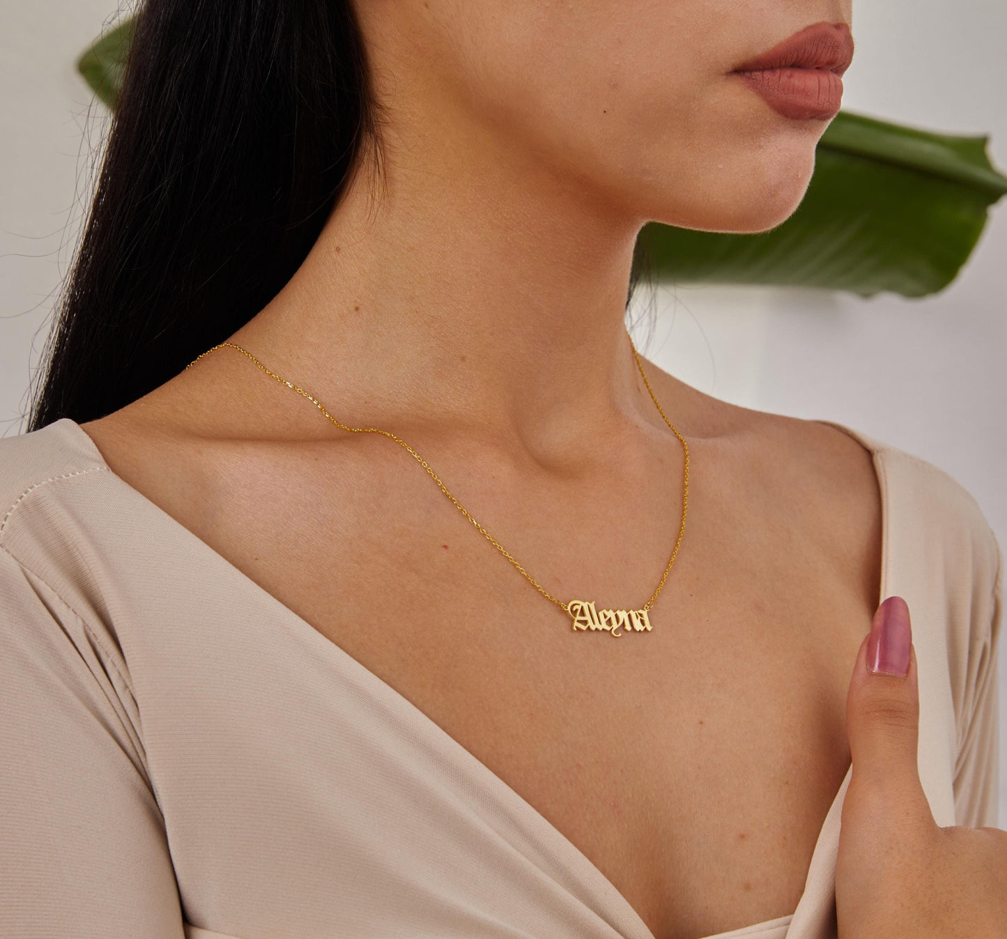 14K Solid Gold Name Necklace, Personalized Jewelry, Custom Necklace, Real Gold Name Plate, Old English Name Pendant, Christmas Gifts For Her-1804690525
