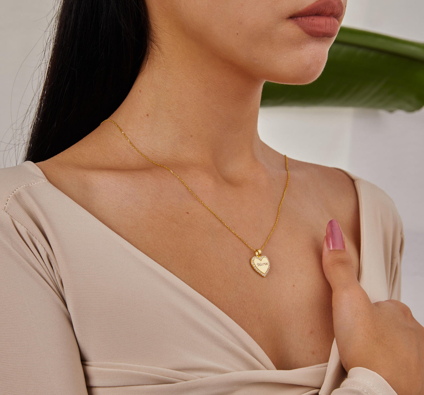 Gold Heart Plate Name Necklace, Personalized Jewelry, Stone Heart Pendant, Diamond Heart Necklace, Engraved Name, Christmas Gifts For Her-1785932374