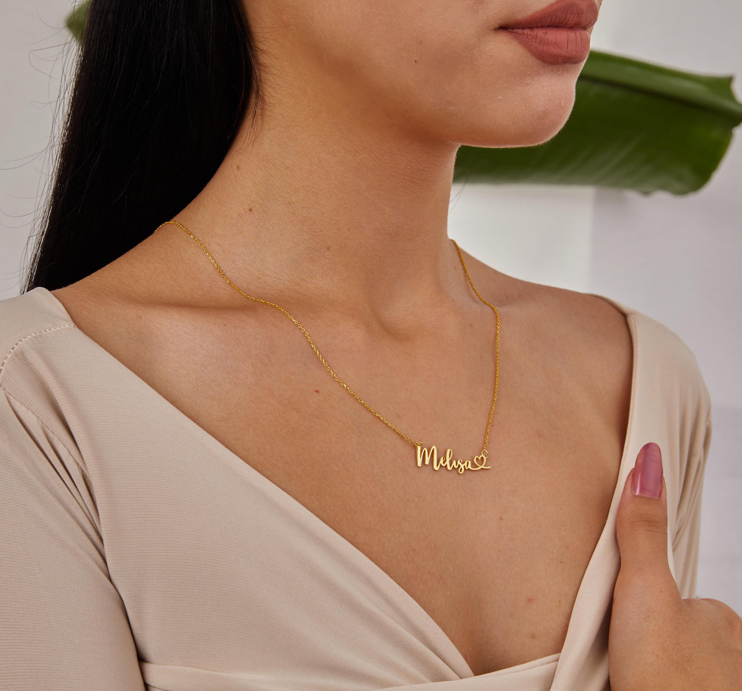 Gold Heart and Name Jewelry, Custom Name Plate, 14K Gold Handwritten Name Necklace, Personalized Love Jewelry, Christmas Gifts For Mother-1782358224