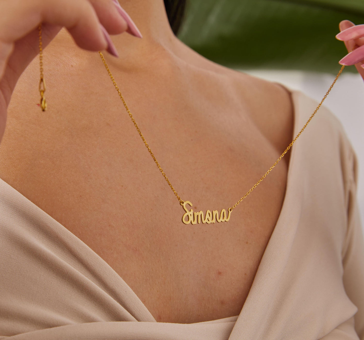 14K Solid Gold Custom Name Necklace, Personalized Jewelry, Handwritten Name Plate, Jewelry For Mom, Real Gold Necklace, Chic Christmas Gifts-1797039039