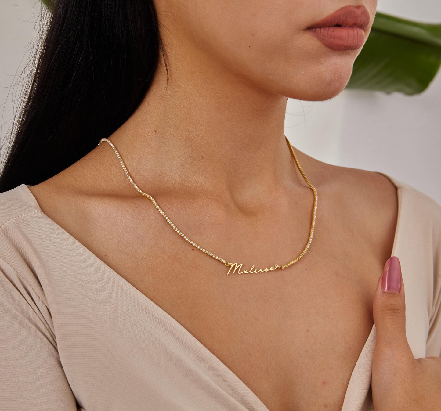 14K Gold Name Necklace, Waterway Stone Chain Jewerly, Cube Diamond Chain Necklace, Personalized Name Jewelry, Christmas Gifts For Women-1804686611
