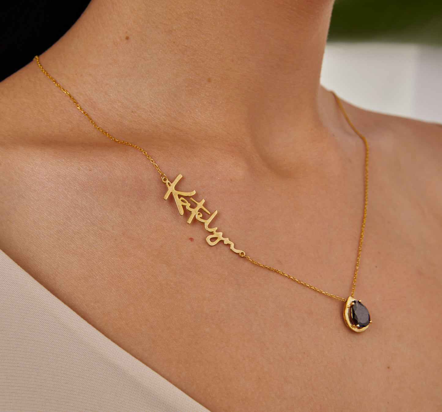 Gold Name Jewelry, Birthstone Pendant, Custom Birth Month Necklace, Gemstone 14K Gold Jewelry, Handmade Gifts, Christmas Gift For Women-1782833688