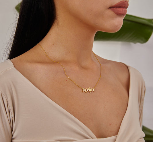 Gold Name Necklace, Personalized Jewelry, First Letter With Stone Pendant, Horizontal Name Pendant, Dainty Jewelry, Christmas Gifts For Her-1790482842
