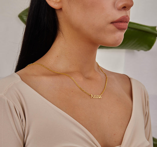 Gold Name Necklace, Personalized Name Plate, Gourmet Chain Necklace, Custom Necklace, 14K Gold Jewelry, Unique Christmas Gifts For Wife-1800148157