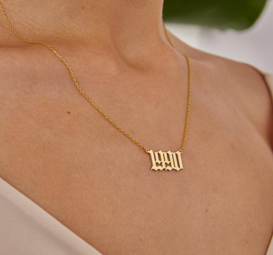 14K Gold Date Name Necklace, Personalized Number Jewelry, Custom Date Necklace, Gold Number Pendant, Halloween Gift, Christmas Gold Jewelry-1803010823