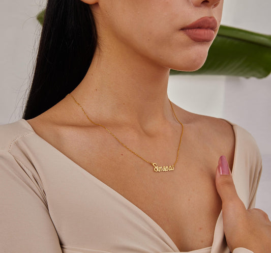 14K Solid Gold Custom Name Necklace, Personalized Jewelry, Handwritten Name Plate, Jewelry For Mom, Real Gold Necklace, Chic Christmas Gifts-1797039039