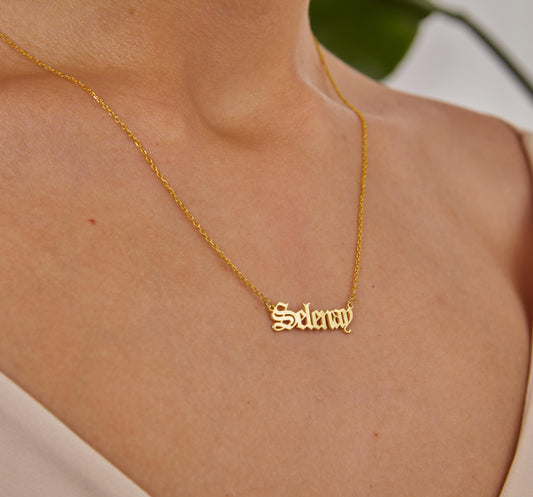 14K Gold Name Necklace, Personalized Name Jewelry, Custom Name Necklace, Solid Gold Pendant, Halloween Gift, Christmas Trend Jewelry-1803008611