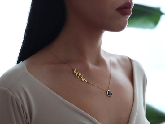 Gold Name Jewelry, Birthstone Pendant, Custom Birth Month Necklace, Gemstone 14K Gold Jewelry, Handmade Gifts, Christmas Gift For Women-1782833688