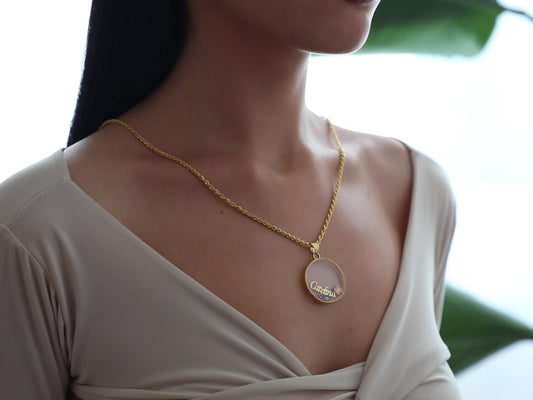 Gold Custom Circle Lucky Name Necklace, Clover and Ladybird Pendant, Flower Necklace, Evil Eye Plate, Personalized Christmas Gifts For Women-1790496016