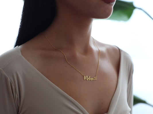 Gold Heart and Name Jewelry, Custom Name Plate, 14K Gold Handwritten Name Necklace, Personalized Love Jewelry, Christmas Gifts For Mother-1782358224