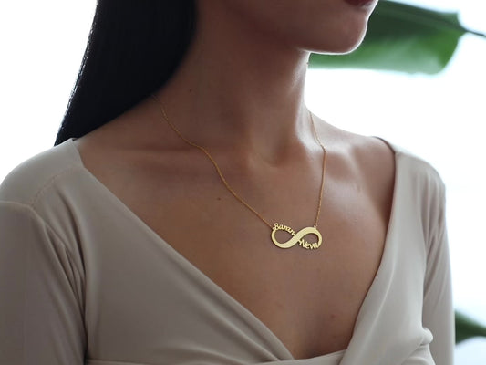 14K Gold Double Names Necklace, Custom Infinity Pendant, Two Names Jewelry, Eternity Name Necklace, Couple Necklace, Christmas Gift For Her-1800139375