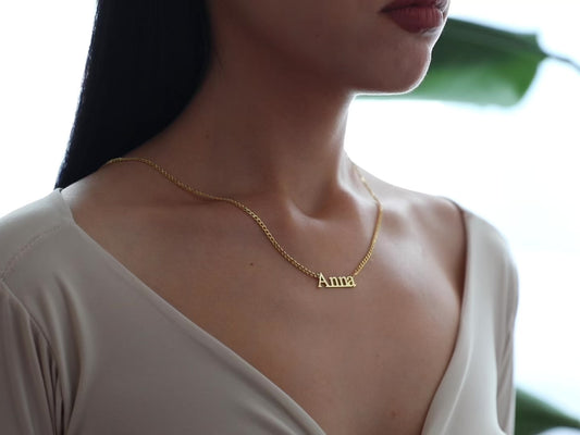 Gold Name Necklace, Personalized Name Plate, Gourmet Chain Necklace, Custom Necklace, 14K Gold Jewelry, Unique Christmas Gifts For Wife-1800148157