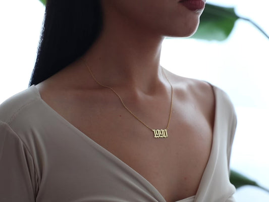 14K Gold Date Name Necklace, Personalized Number Jewelry, Custom Date Necklace, Gold Number Pendant, Halloween Gift, Christmas Gold Jewelry-1803010823