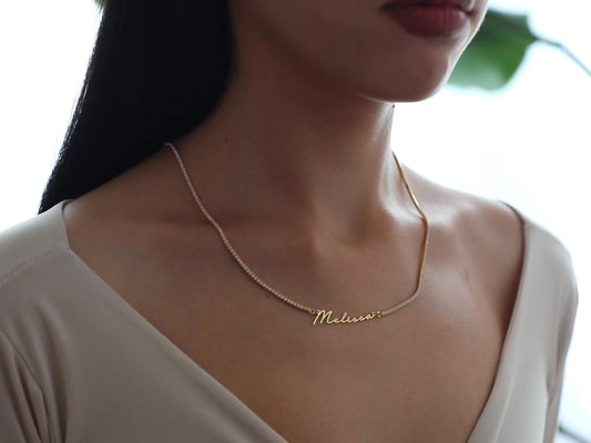 14K Gold Name Necklace, Waterway Stone Chain Jewerly, Cube Diamond Chain Necklace, Personalized Name Jewelry, Christmas Gifts For Women-1804686611