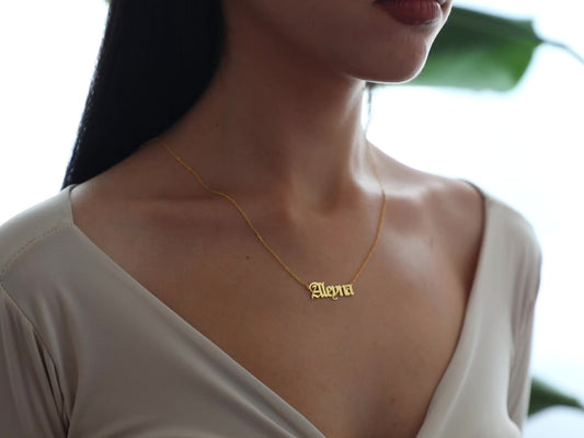 14K Solid Gold Name Necklace, Personalized Jewelry, Custom Necklace, Real Gold Name Plate, Old English Name Pendant, Christmas Gifts For Her-1804690525