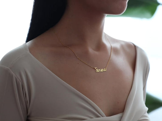 14K Solid Gold Custom Name Necklace, Personalized Jewelry, Handwritten Name Plate, Jewelry For Mom, Real Gold Necklace, Chic Christmas Gifts-1797039039